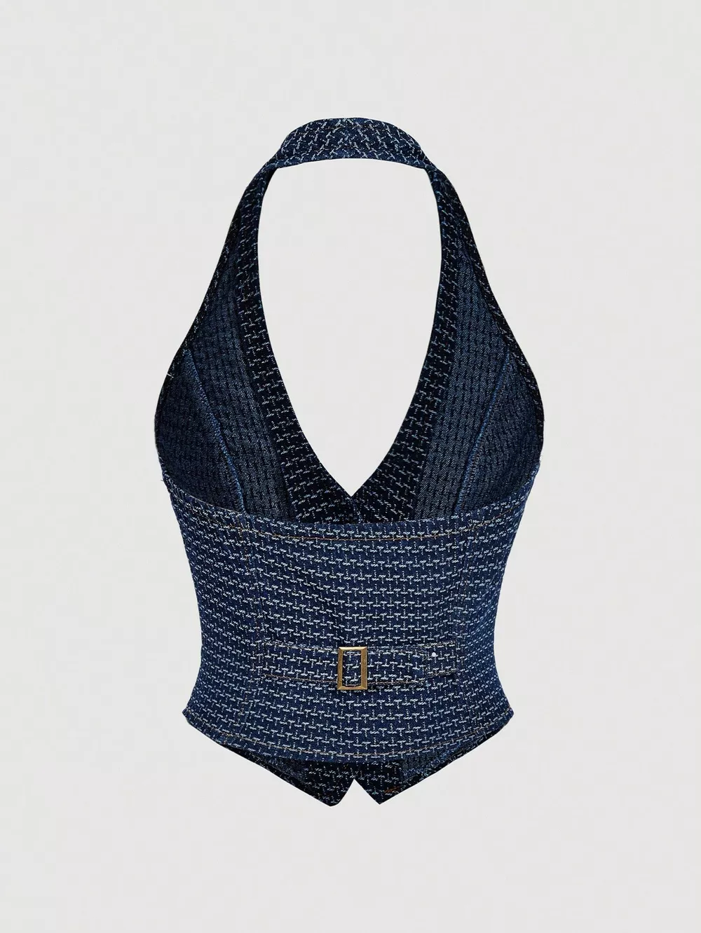 Halter Neck Denim Vest and Wide-Leg Jeans Set, image 18