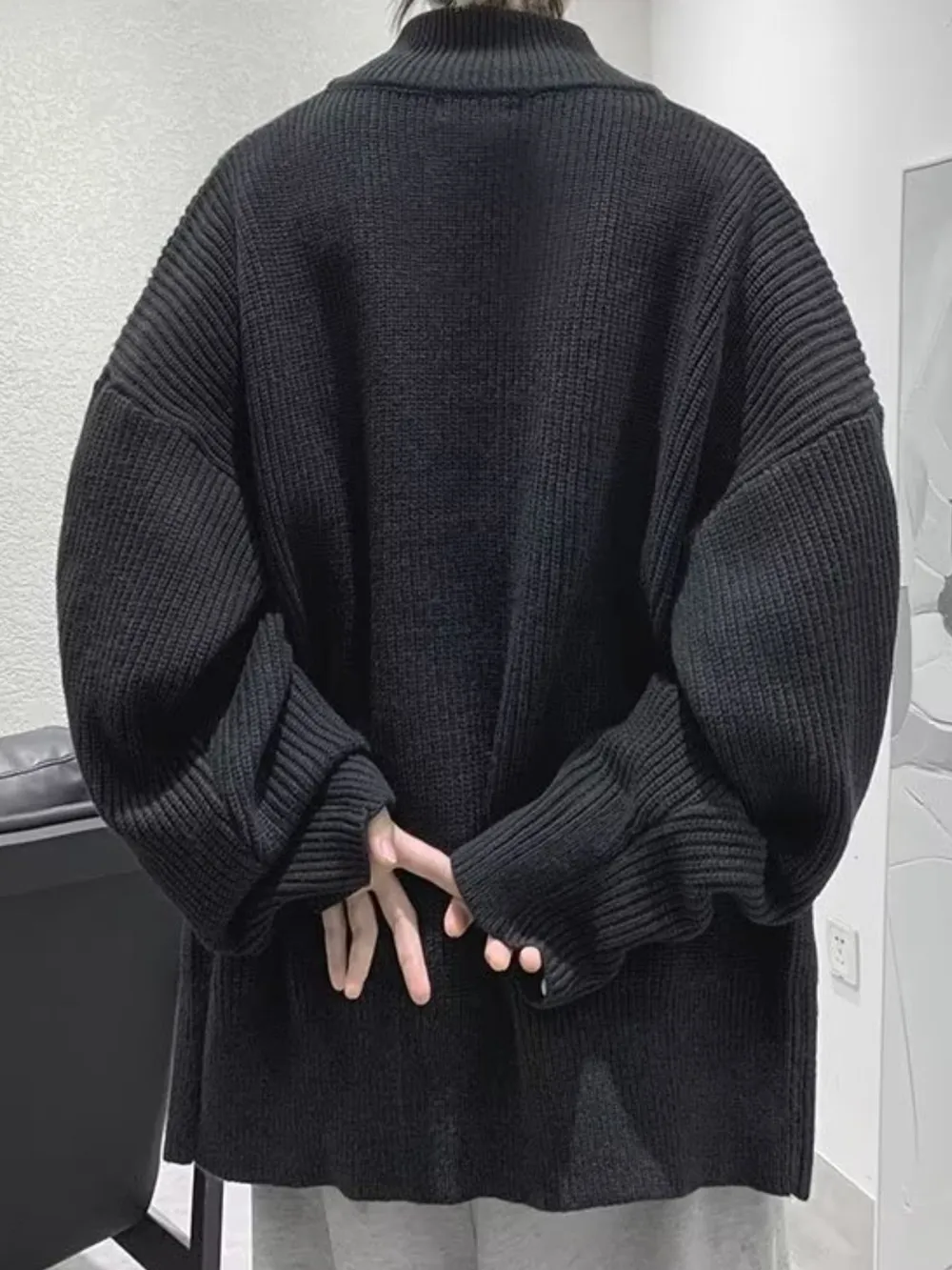 Men's Oversized Ribbed Zip-Up Sweater Cardigan, image 4