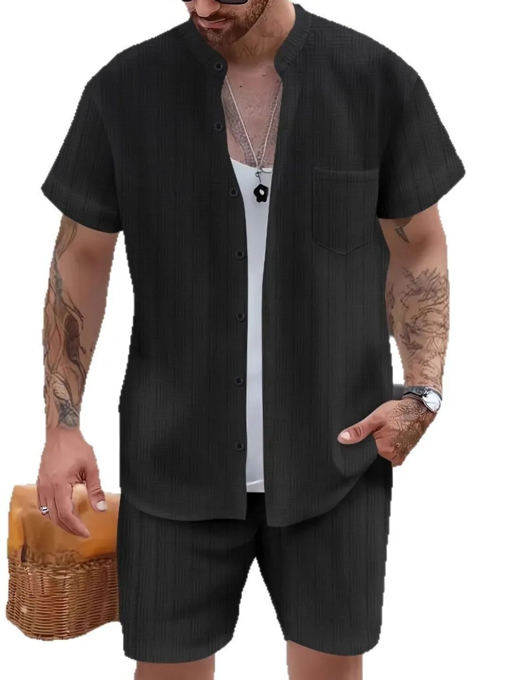 Men's Button Up Short Sleeve Shirt and Shorts Set, image 6