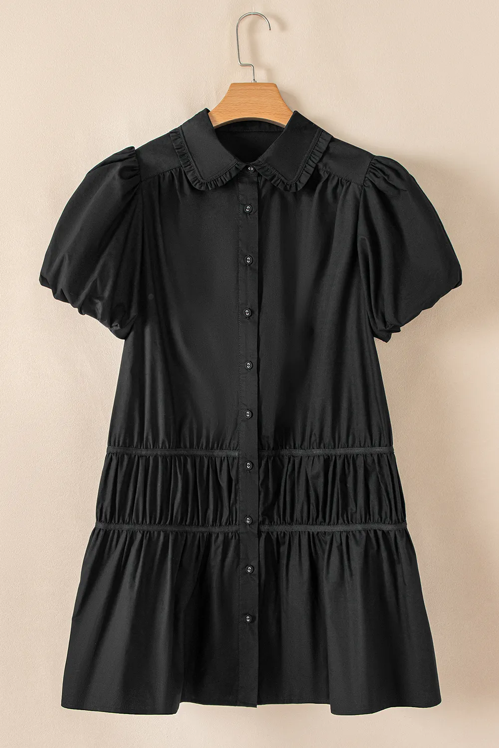 Button Down Puff Sleeve Ruffle Hem Dress, image 5