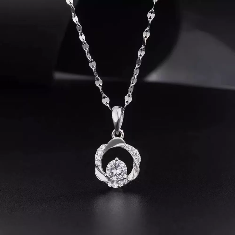925 Sterling Silver Zircon Pendant Necklace, image 2