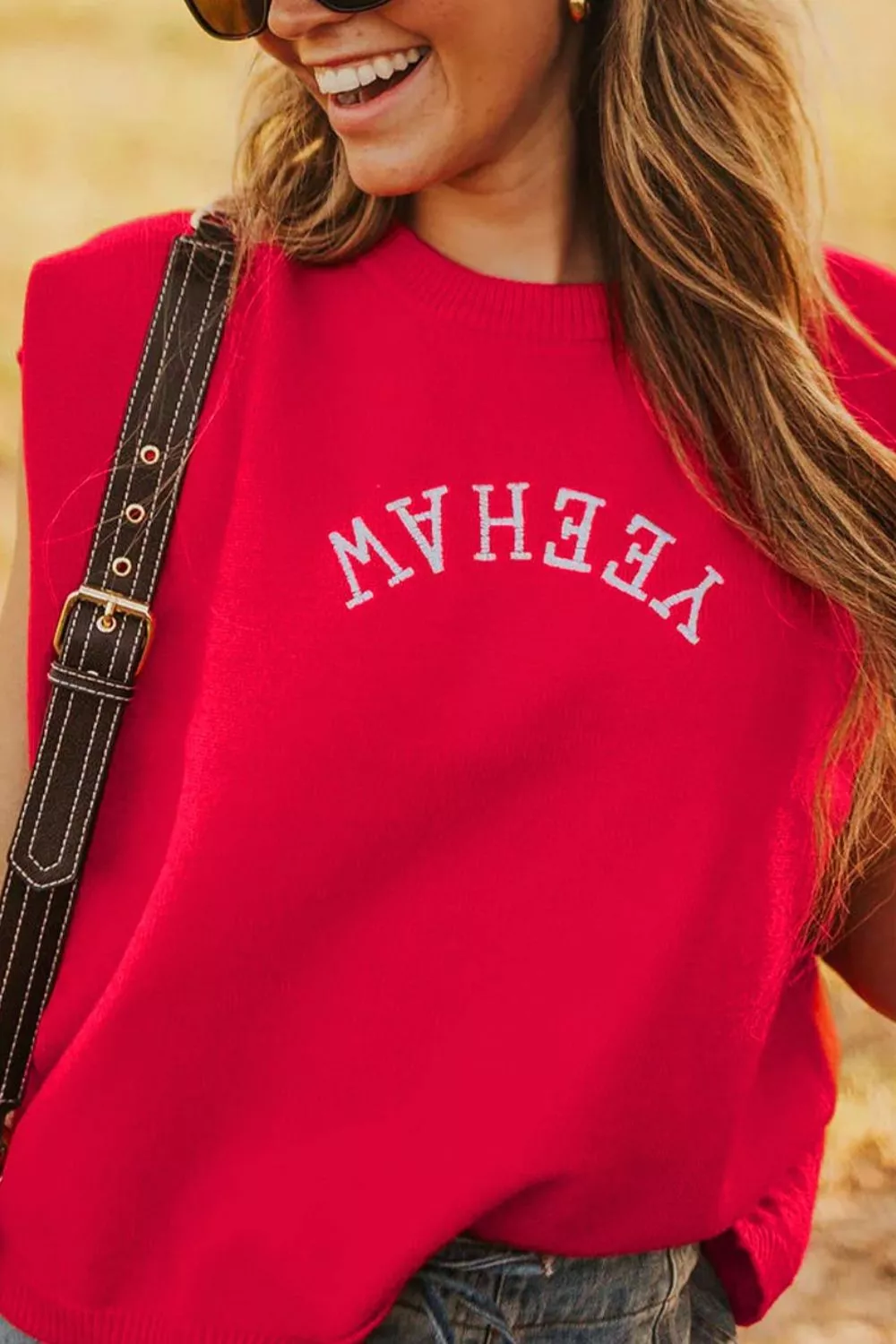 Letter Embroidered Sleeveless Knit Sweater Vest, image 4