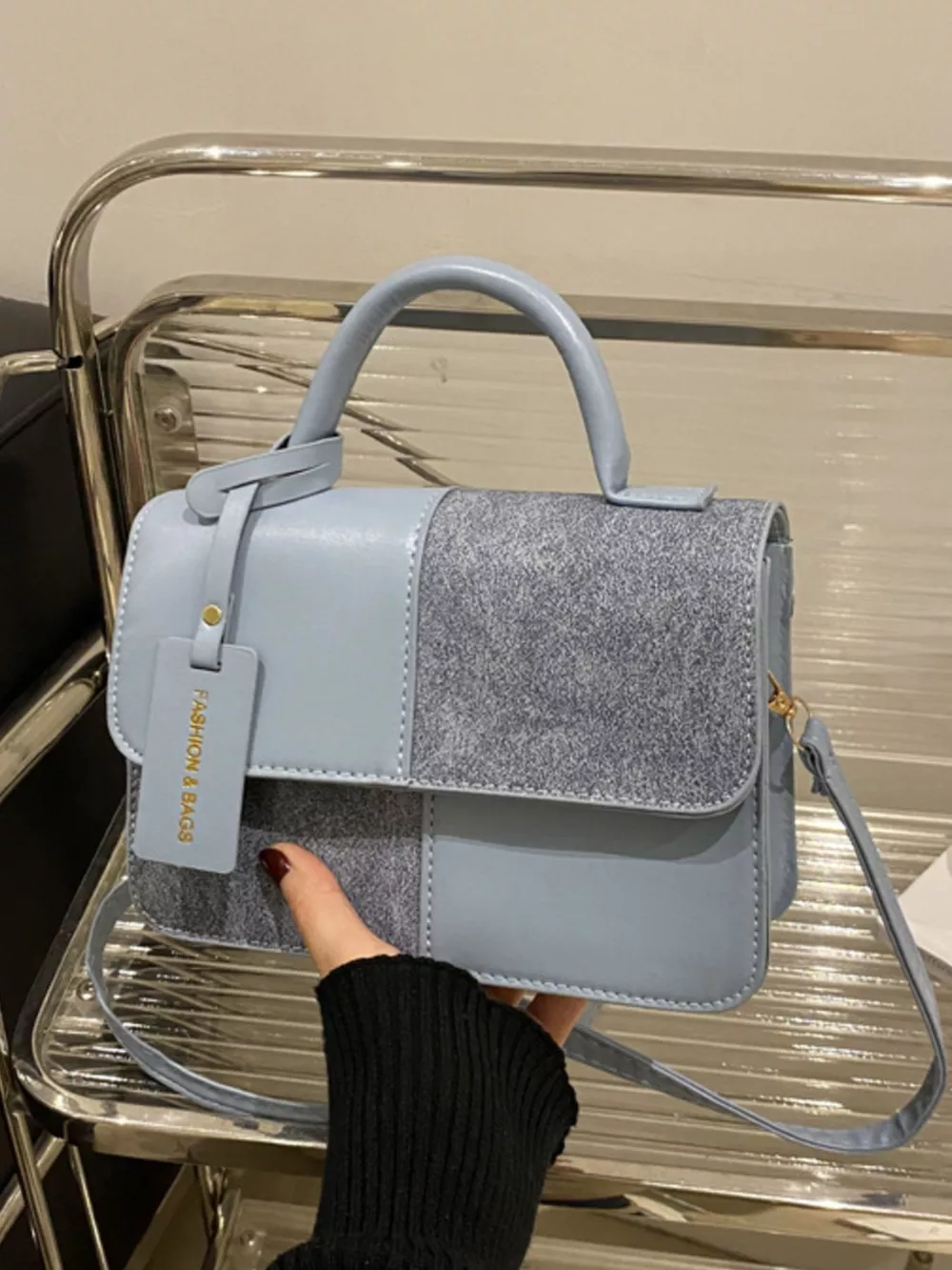 Color Block Flap Crossbody Bag with Top Handle, image 8