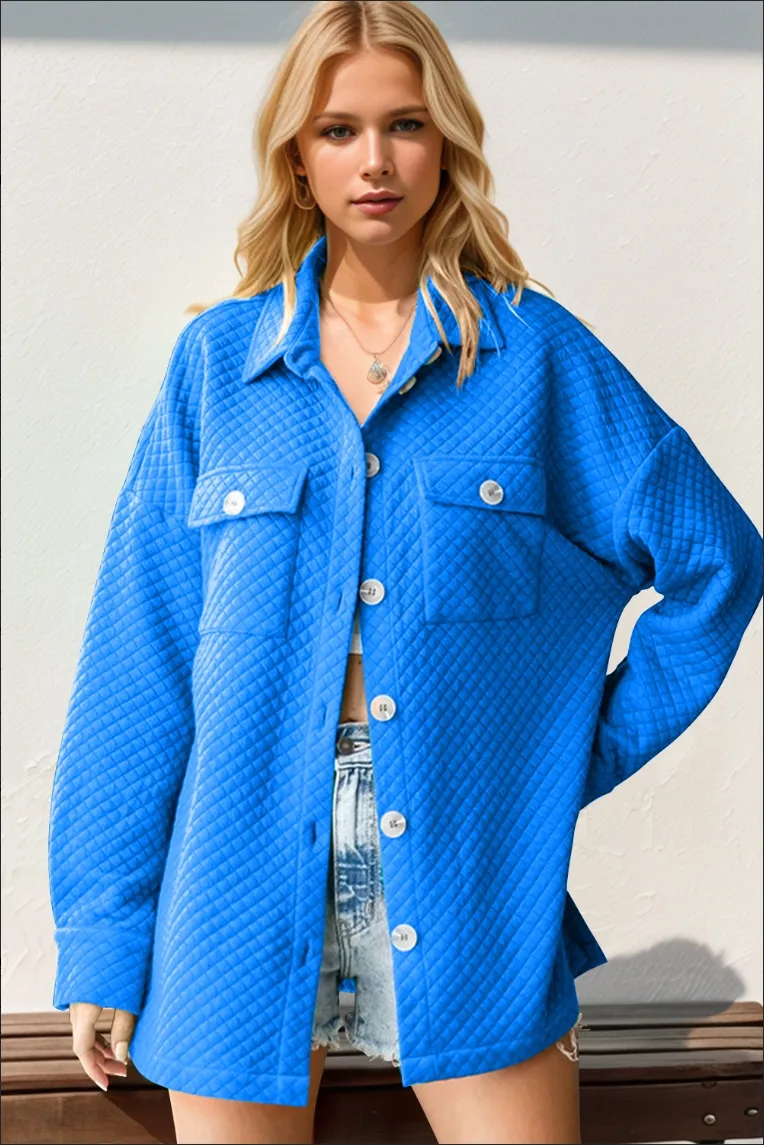 Full Size Textured Button Up Drop Shoulder Shacket