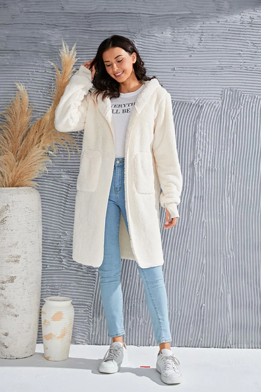 Full Size Hooded Teddy Bear Jacket with Thumbholes, image 28