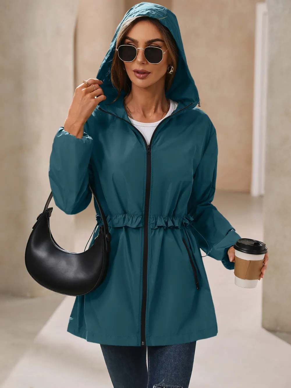 Outdoor Waterproof Long Sleeve Hooded Windbreaker, image 9