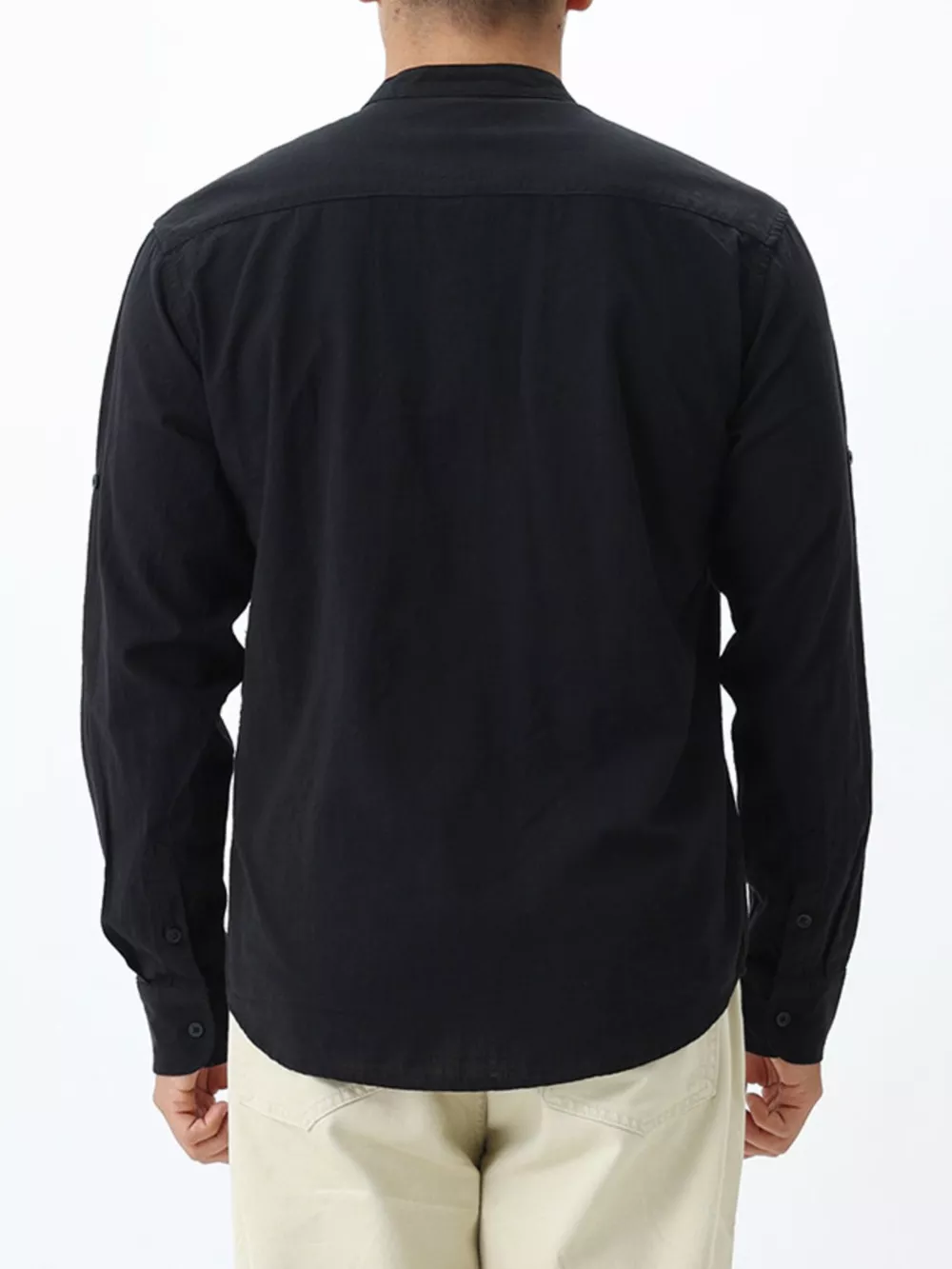 Men's Casual Mandarin Collar Long Sleeve Shirt, image 4