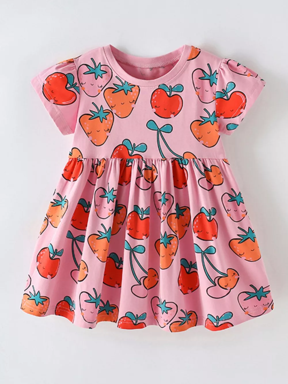 Children's Fruit Print Round Neck Casual Dress, image 2