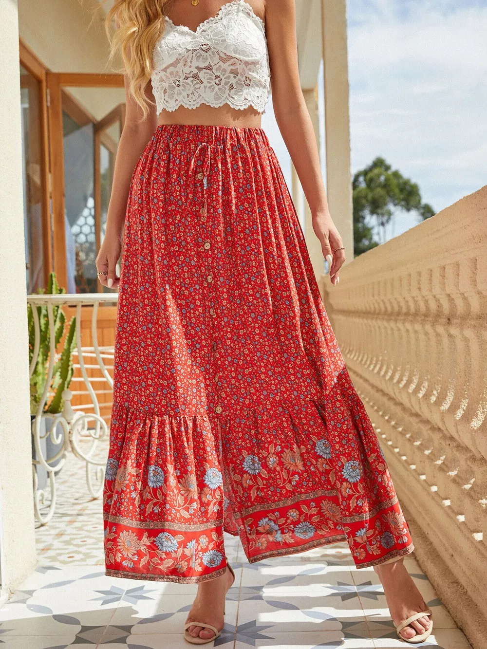 Floral Print Slit Skirt, image 9
