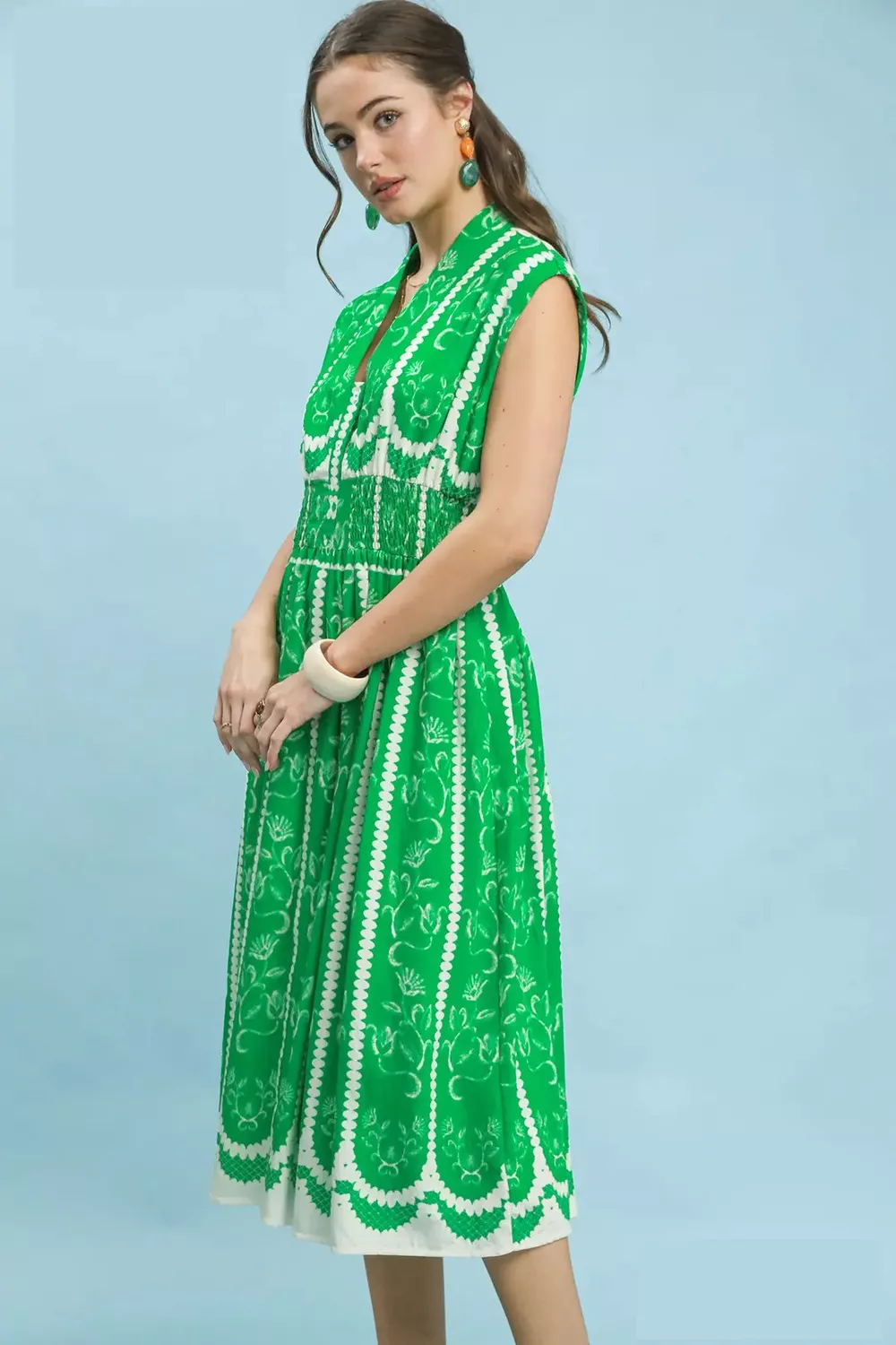Sleeveless Smocked Midi Dress, image 2