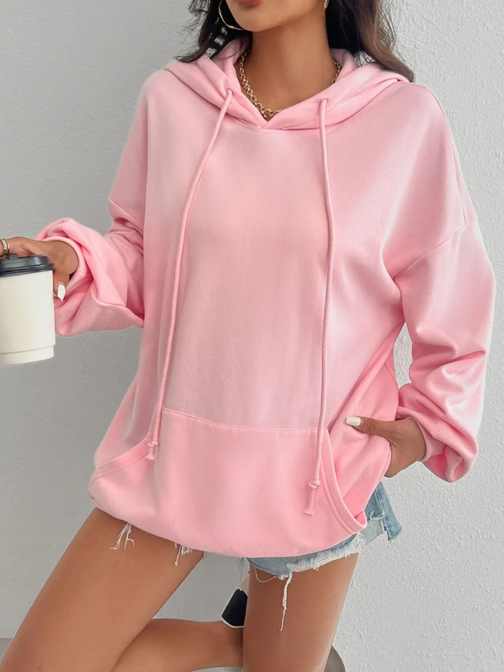 Drawstring Long Sleeve Hoodie, image 3