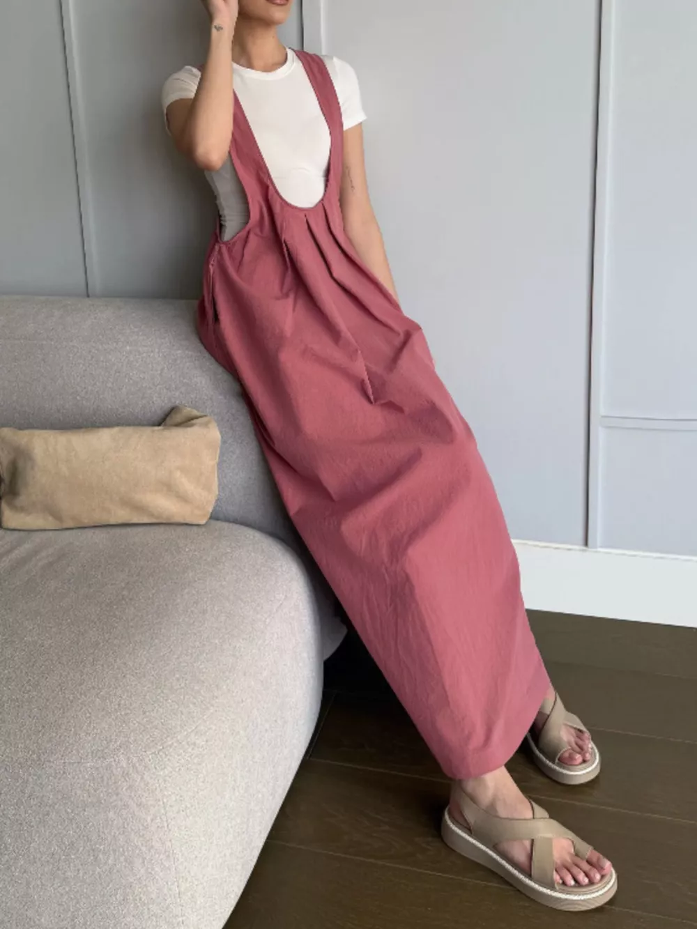 Pleated Overall Dress with Pockets, image 6