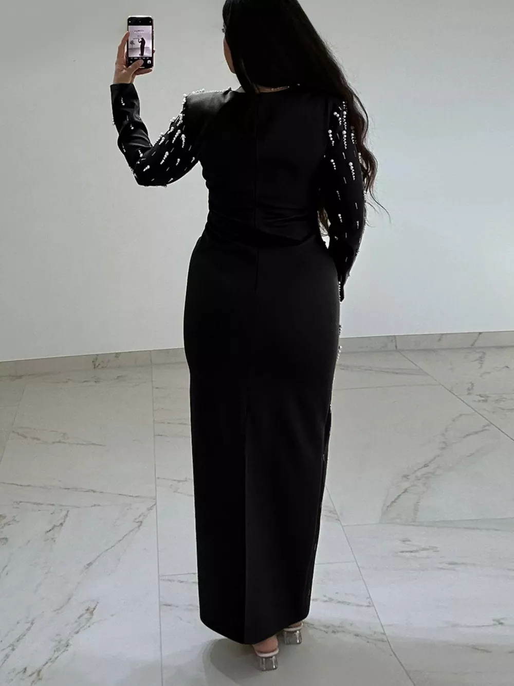 Pearl Detail Long Sleeve Maxi Dress, image 4