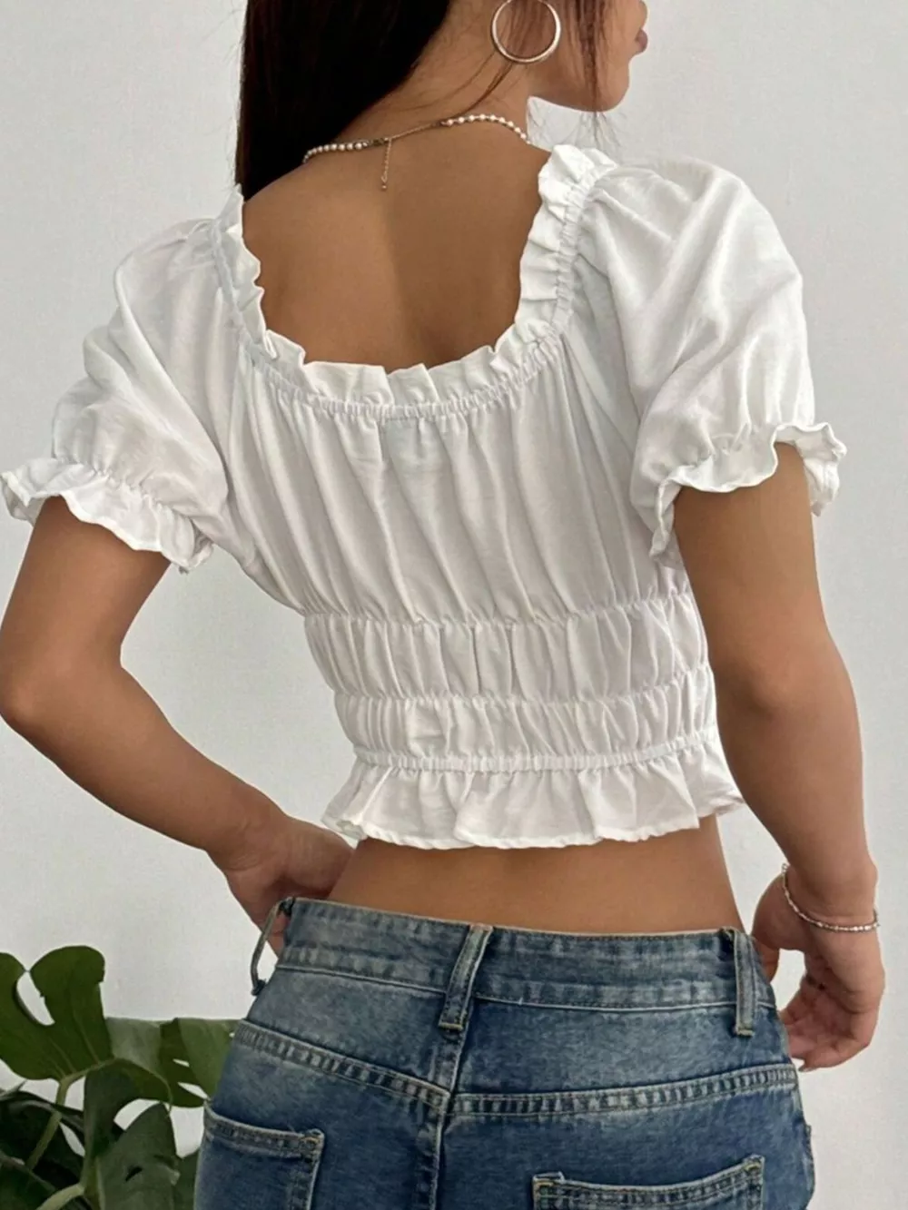 Frill Ruffled Hem Puff Sleeve Crop Blouse, image 5