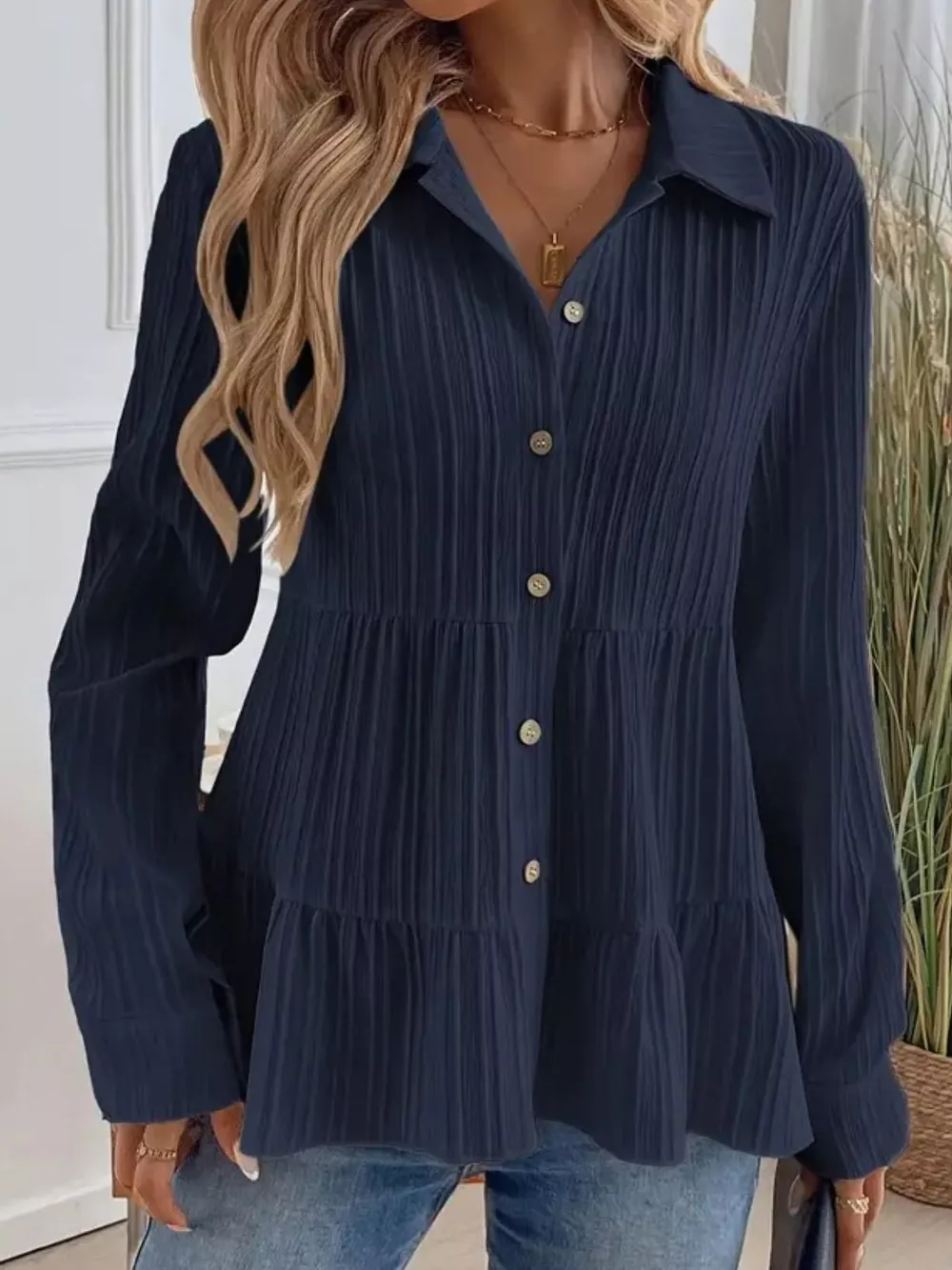 Button-Down Long Sleeve Tiered Shirt, image 14
