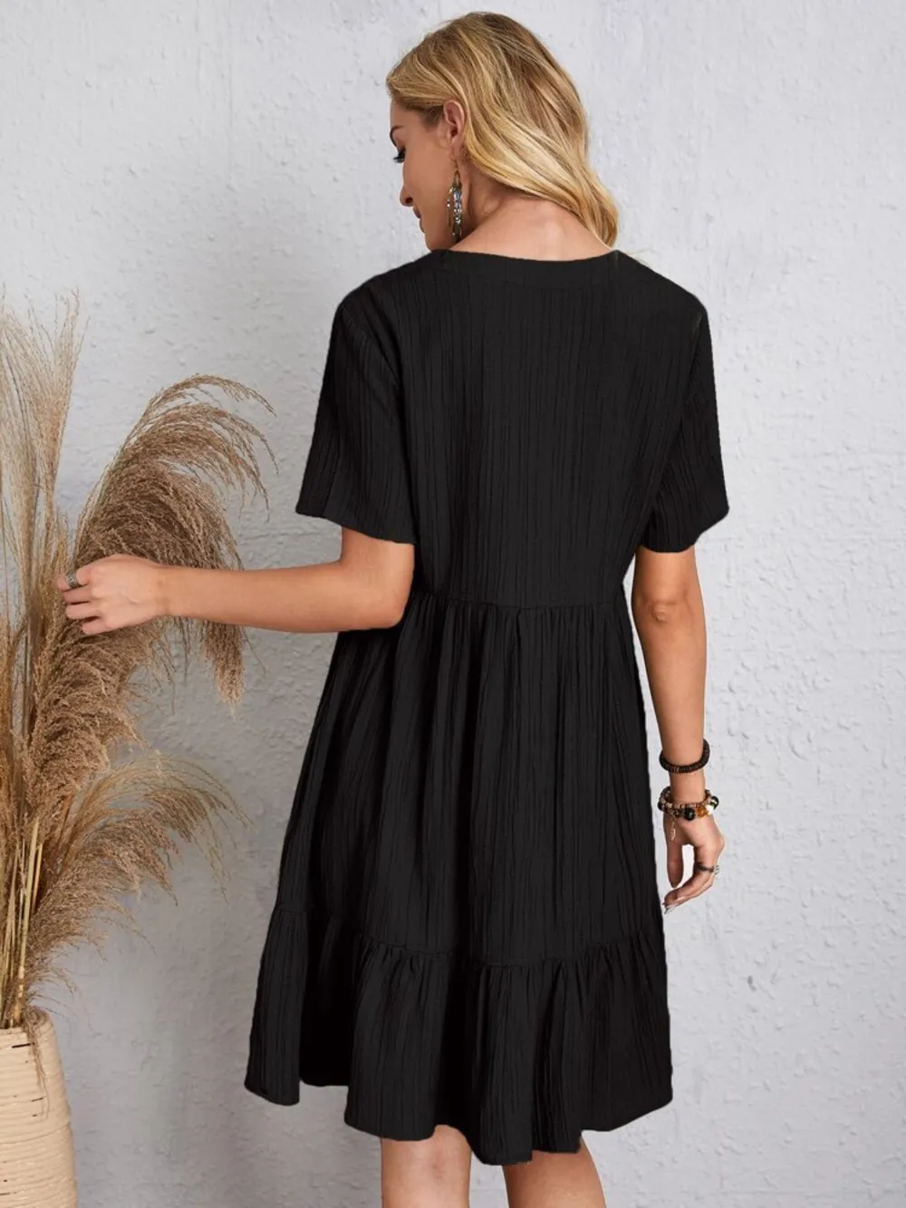 Full Size V-Neck Short Sleeve Dress, image 7
