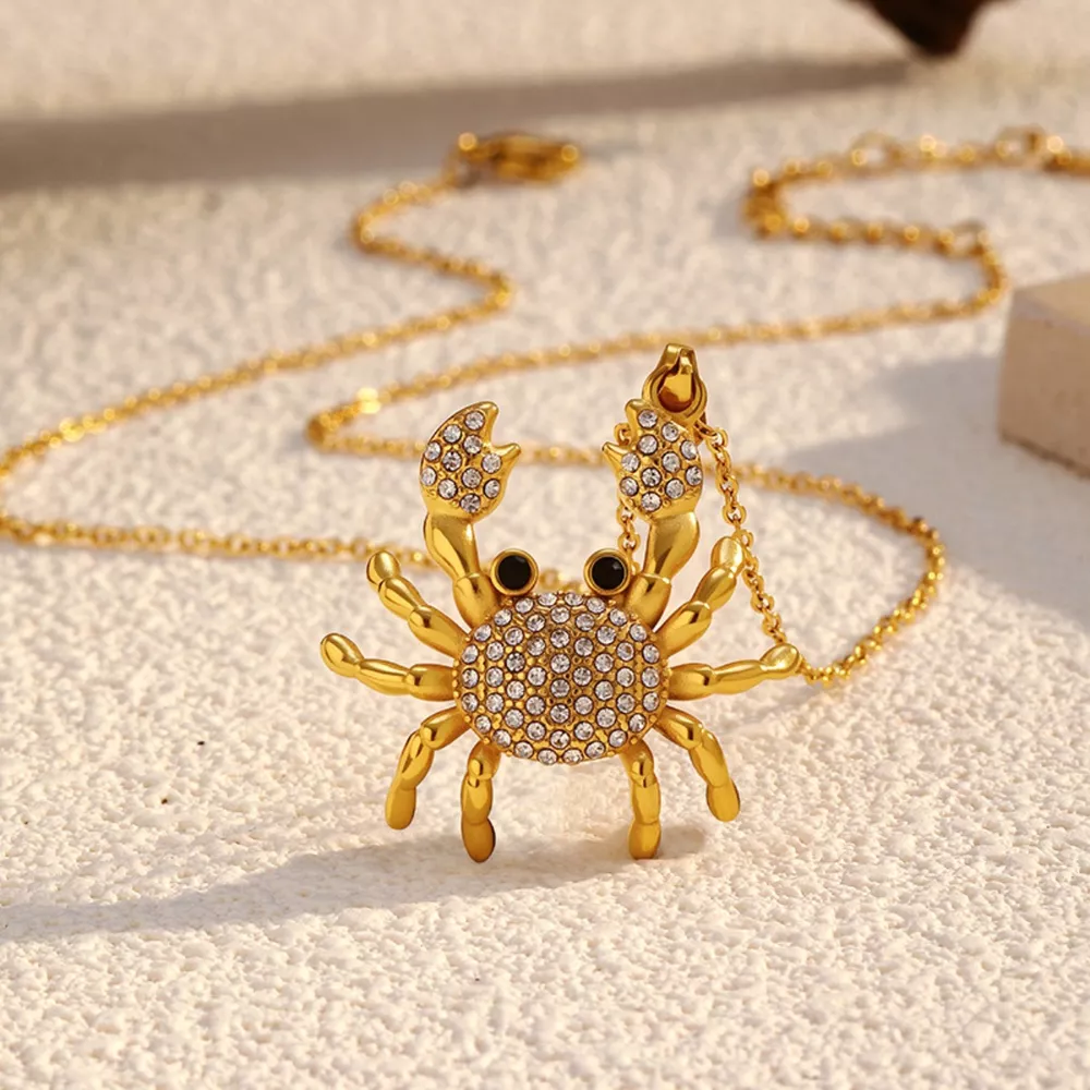 18K Gold-Plated Crab Pendant Necklace, image 2