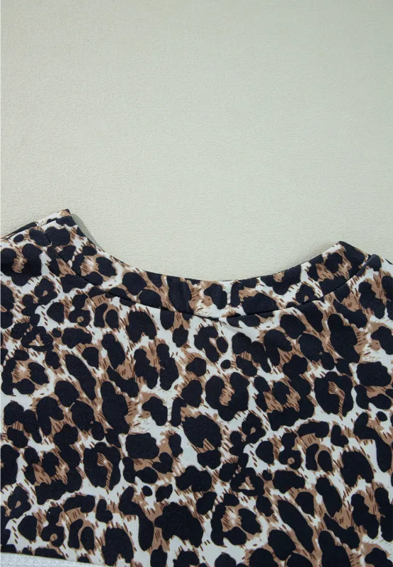 Waffle-Knit Leopard V-Neck Long Sleeve Blouse, image 3