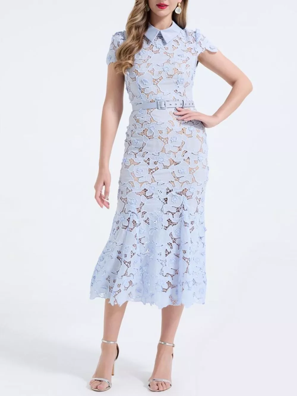 Floral Lace Short Sleeve Midi Dress, image 15