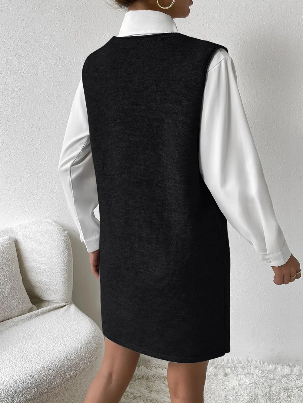 V-Neck Sleeveless Sweater Dress with Pockets, image 5