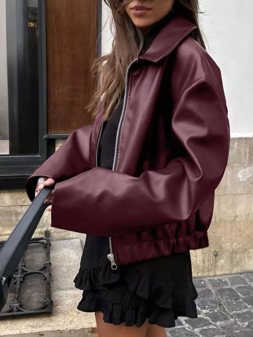 Faux Leather Zip Up Jacket, image 9