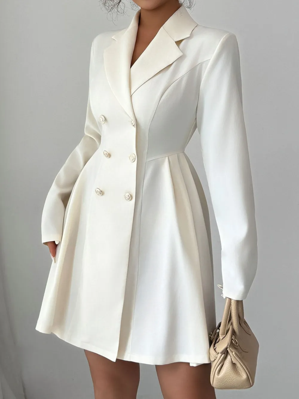 Double-Breasted Blazer Dress with Pleated Detail, image 4