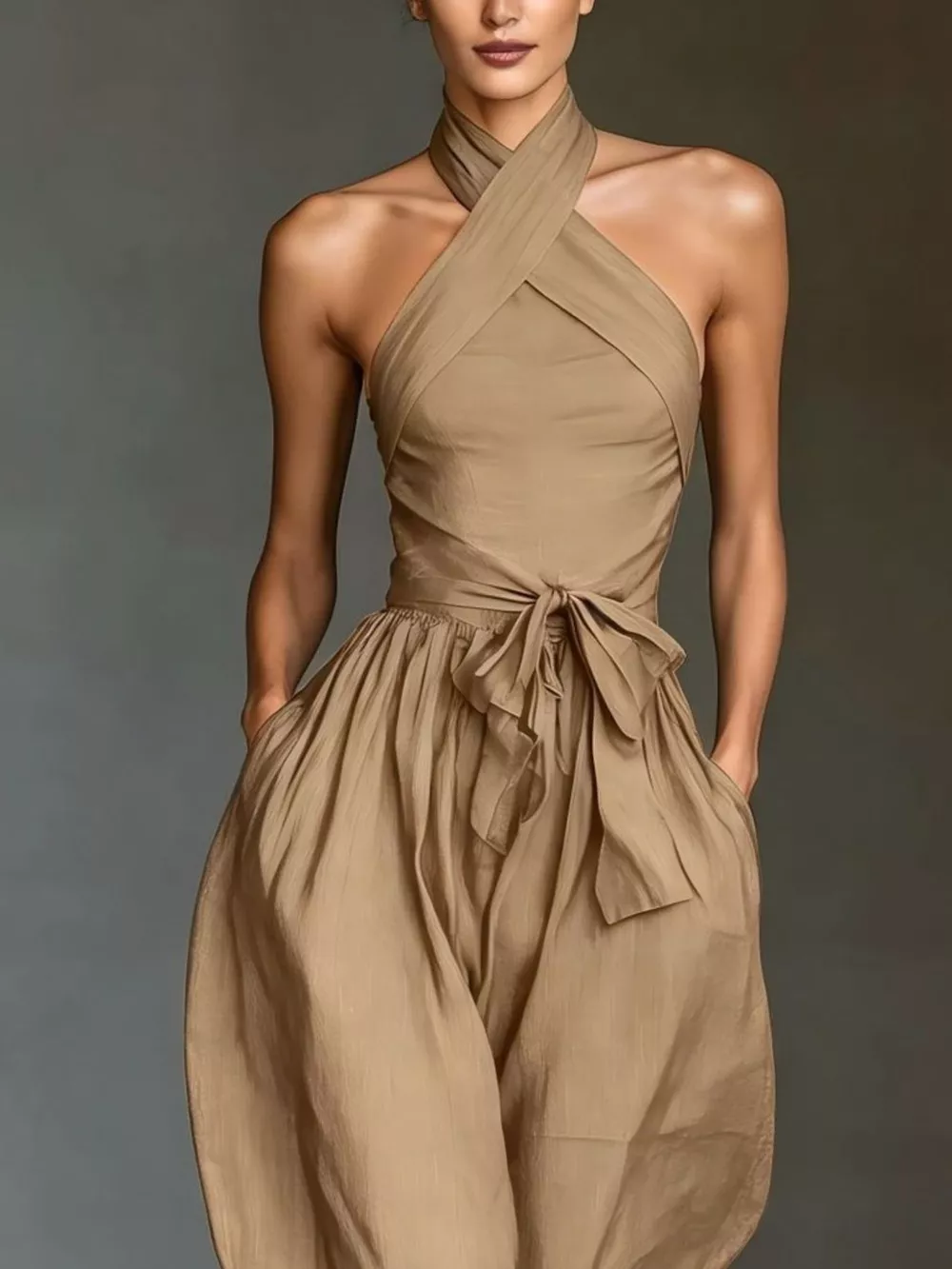 Halter Neck Wide-Leg Jumpsuit with Waist-Tie Detail, image 18