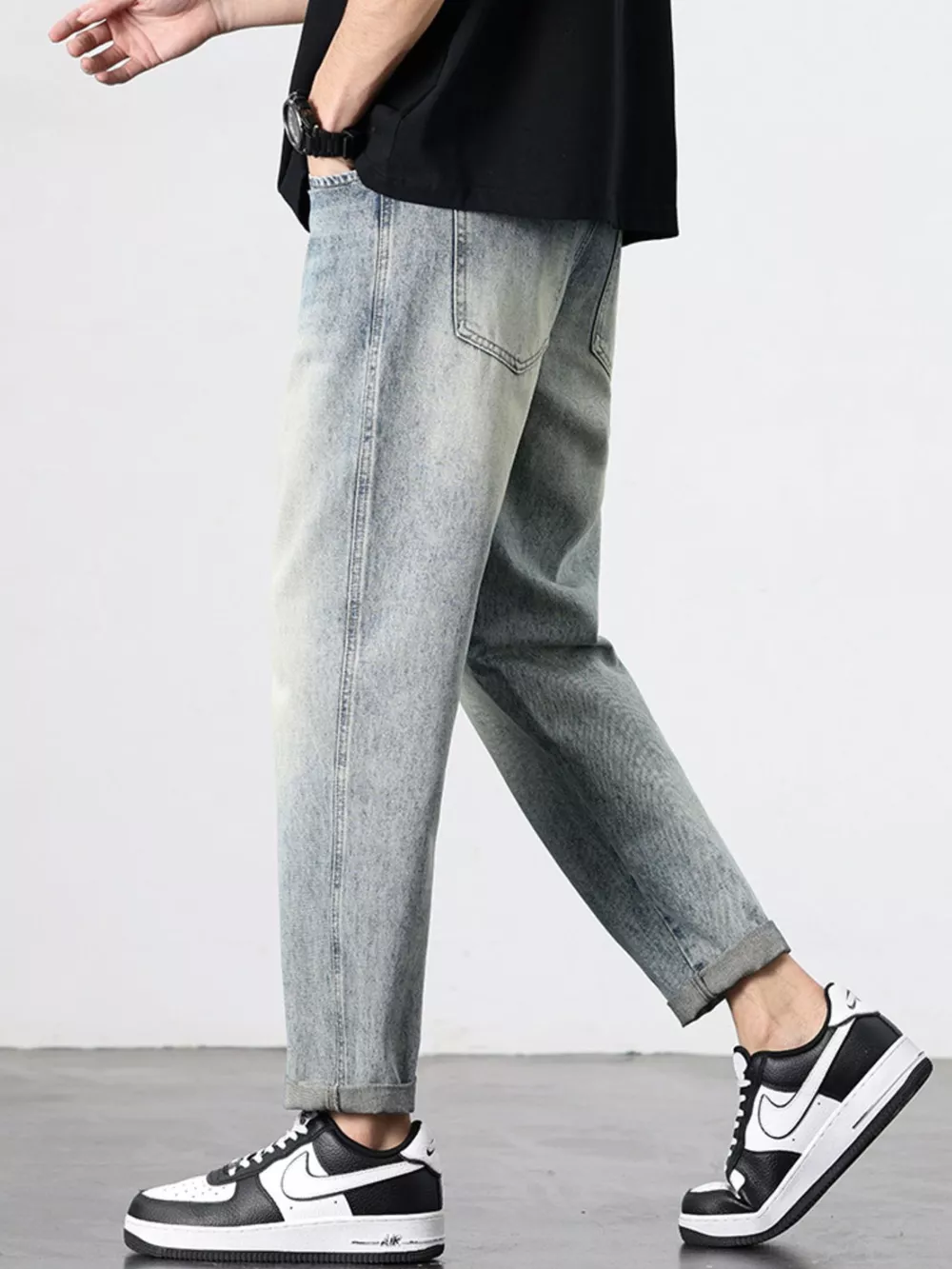 Men's Vintage Distressed Straight Leg Jeans, image 5