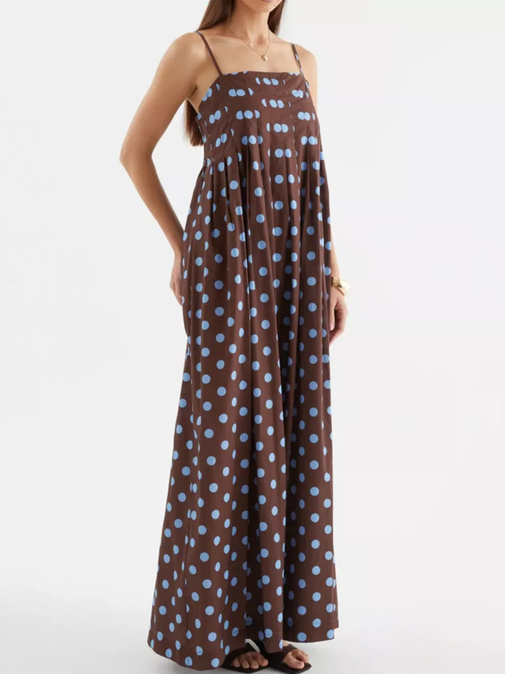 Polka Dot Pleated Detail Maxi Dress, image 4