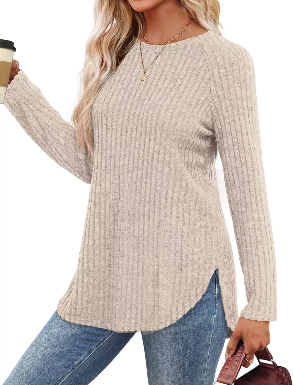 Casual Ribbed Knit Long Sleeve T-Shirt, image 18