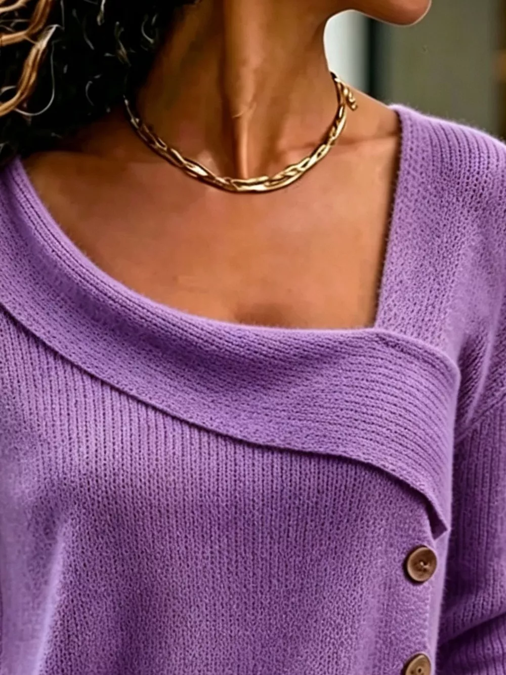 Full Size Asymmetrical Decor Button Sweater Plus Size, image 11