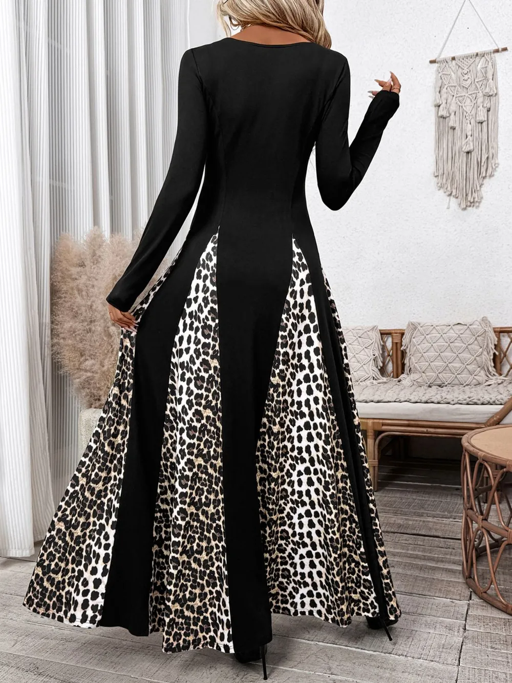 Leopard Square Neck Long Sleeve Maxi Dress, image 3