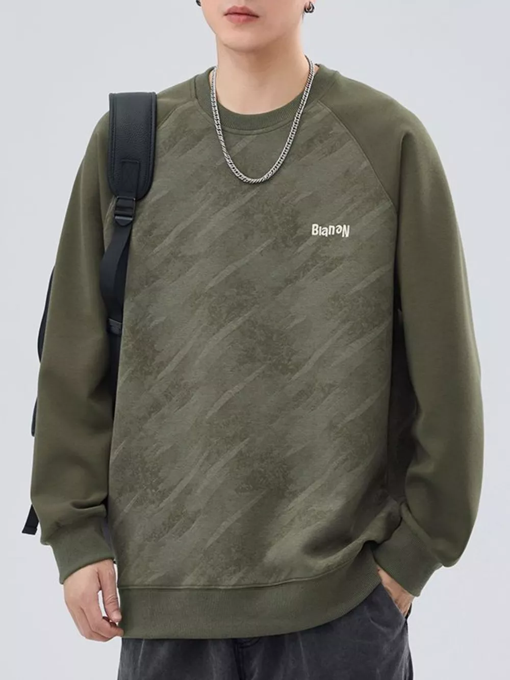 Men's Plus Size Round Neck Raglan Sleeve Sweatshirt, image 2