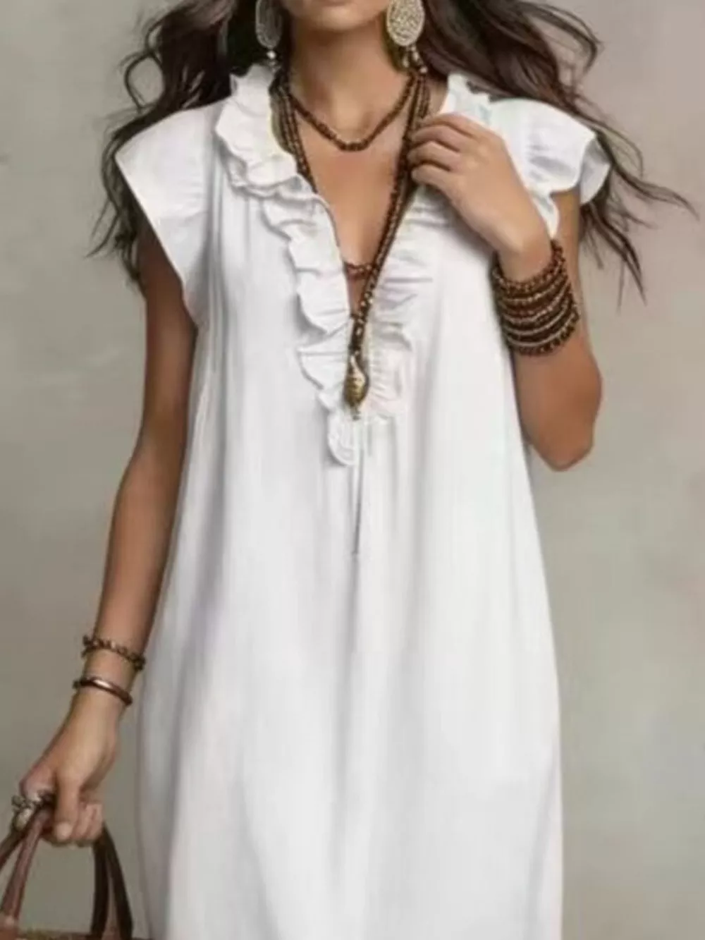 Full Size Bohemian Ruffle Neck Maxi Dress Plus Size, image 2