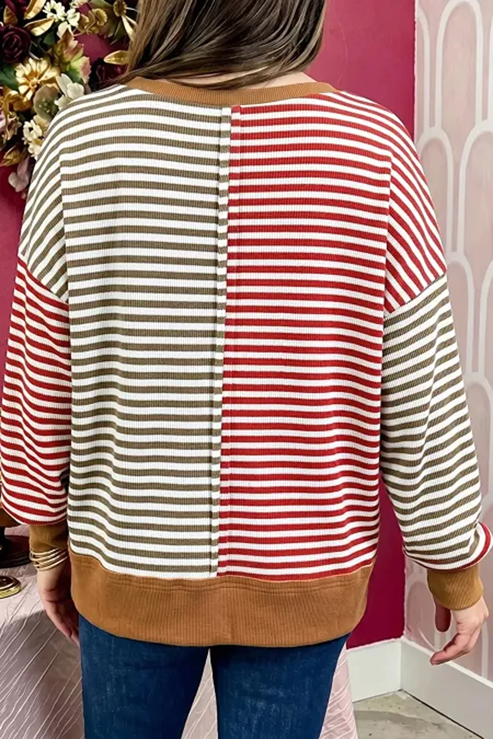 Colorblock Striped V-Neck Top, image 3