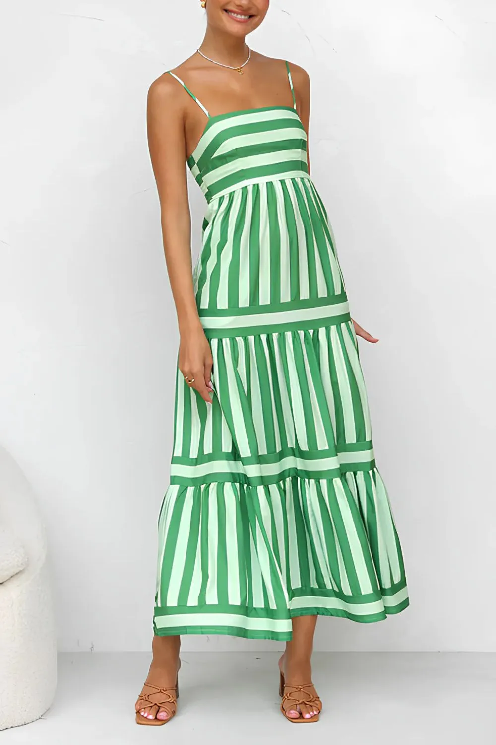 Striped Tiered Maxi Cami Dress, image 4