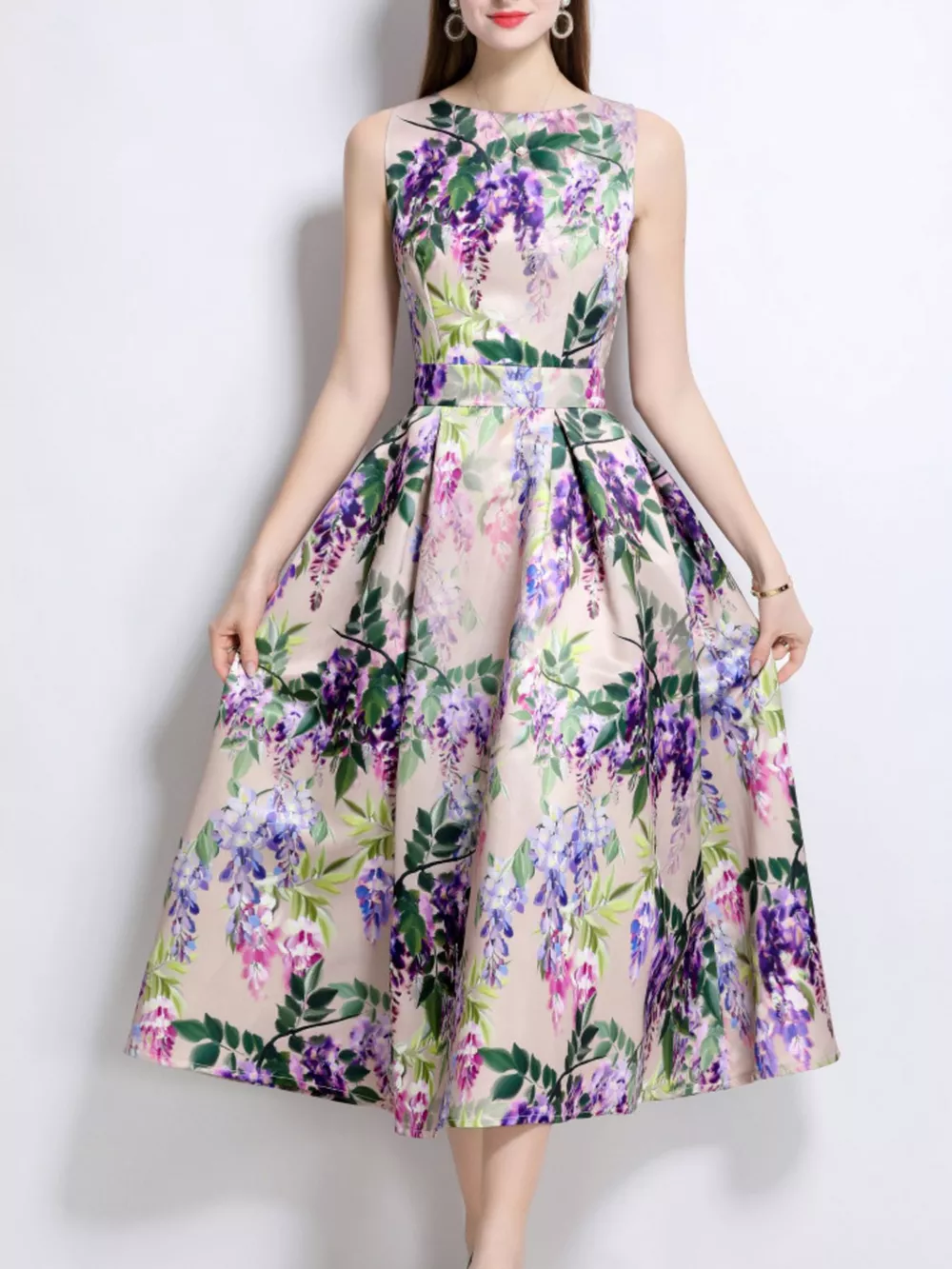 Floral Print Sleeveless Midi Dress, image 3