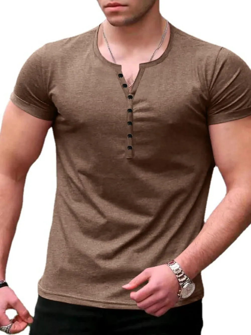 Men's Button Detail Short Sleeve Top, image 6
