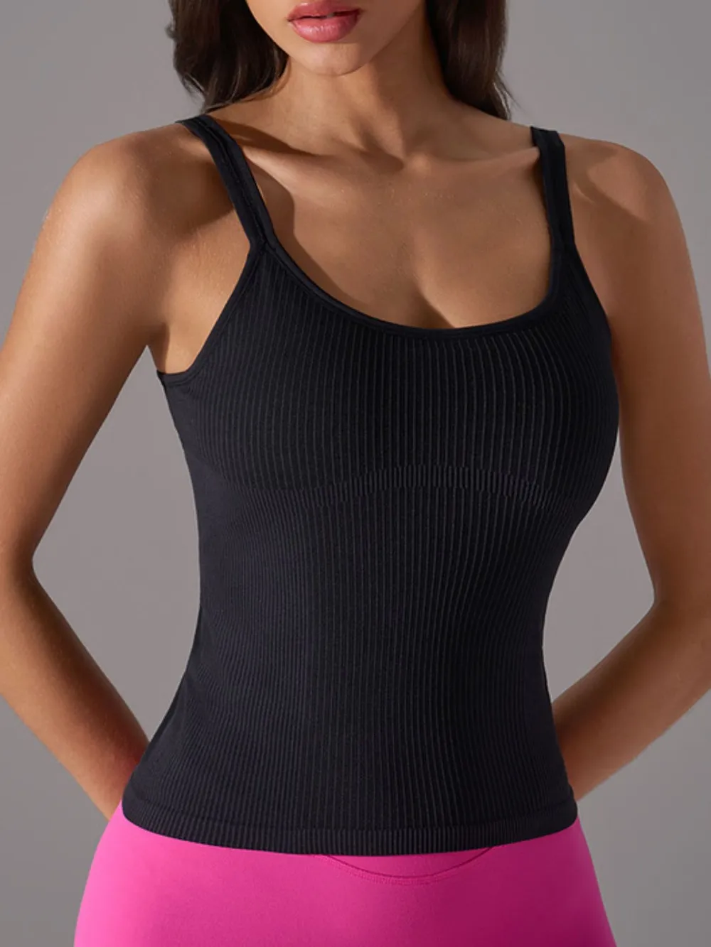 Scoop Neck Active Tank with Detachable Chest Pads, image 3