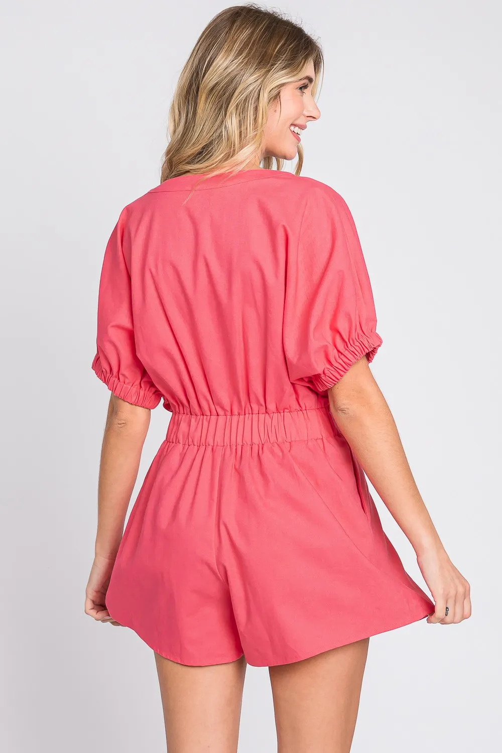Half Button V-Neck Linen Romper, image 2