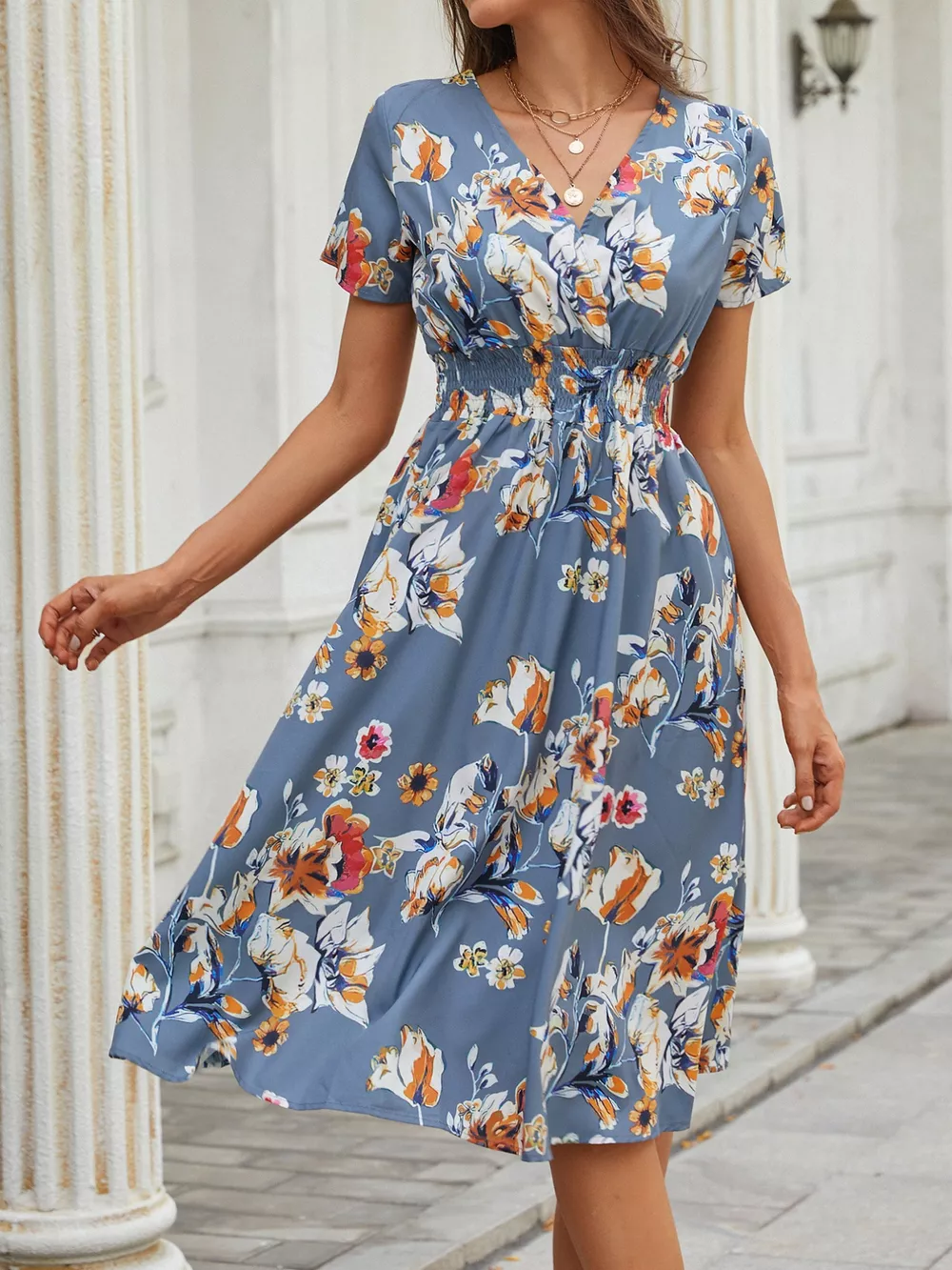 Printed Short Sleeve Midi Dress, image 20