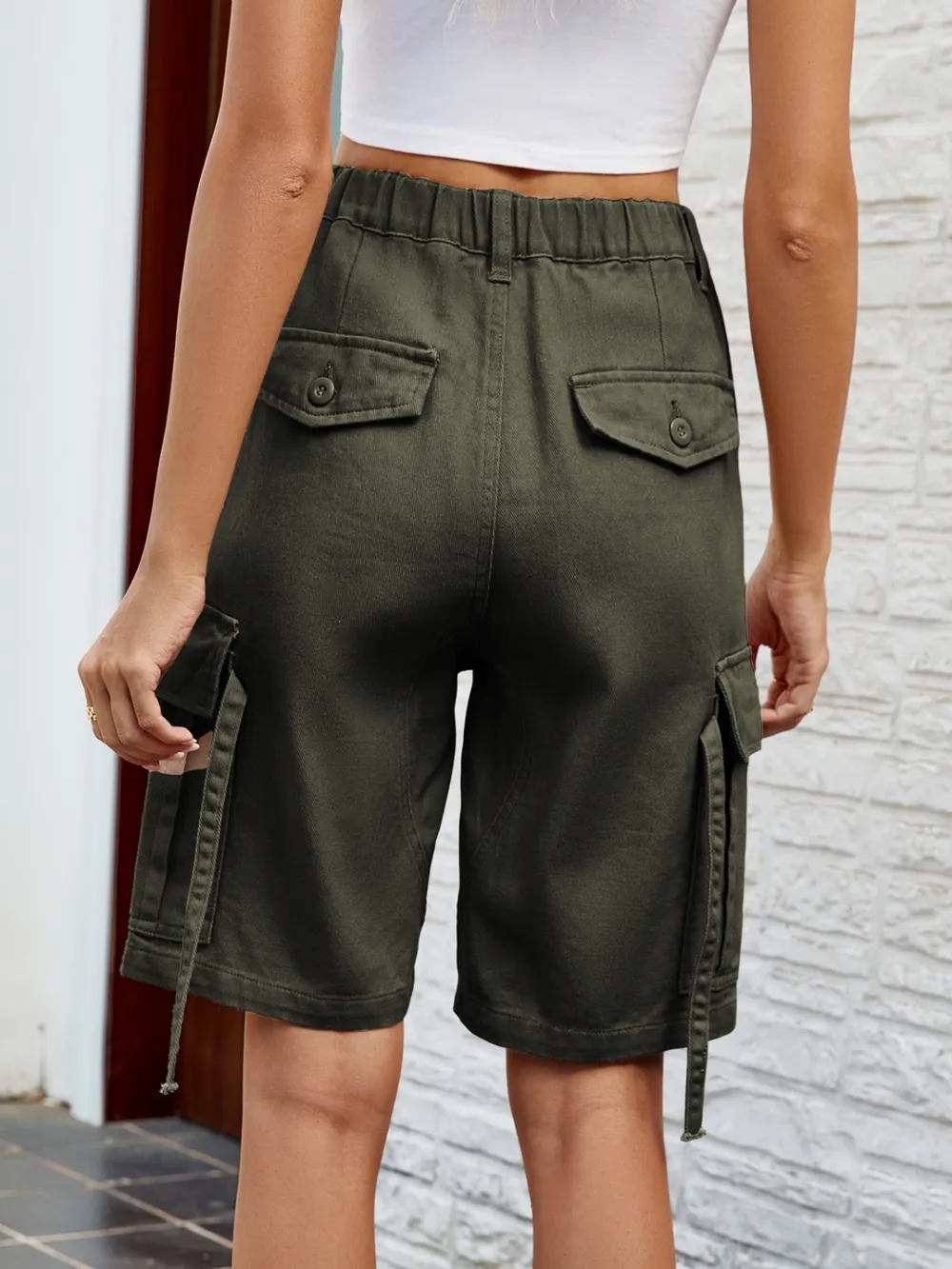 High Waist Denim Shorts with Pockets, image 5