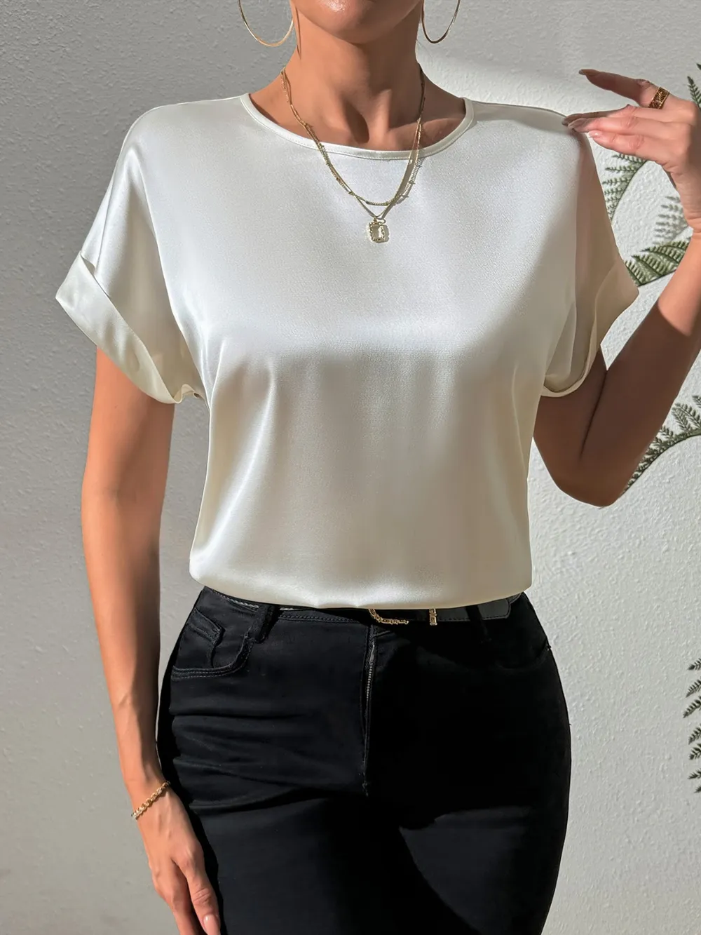 Round Neck Short Sleeve Blouse, image 4