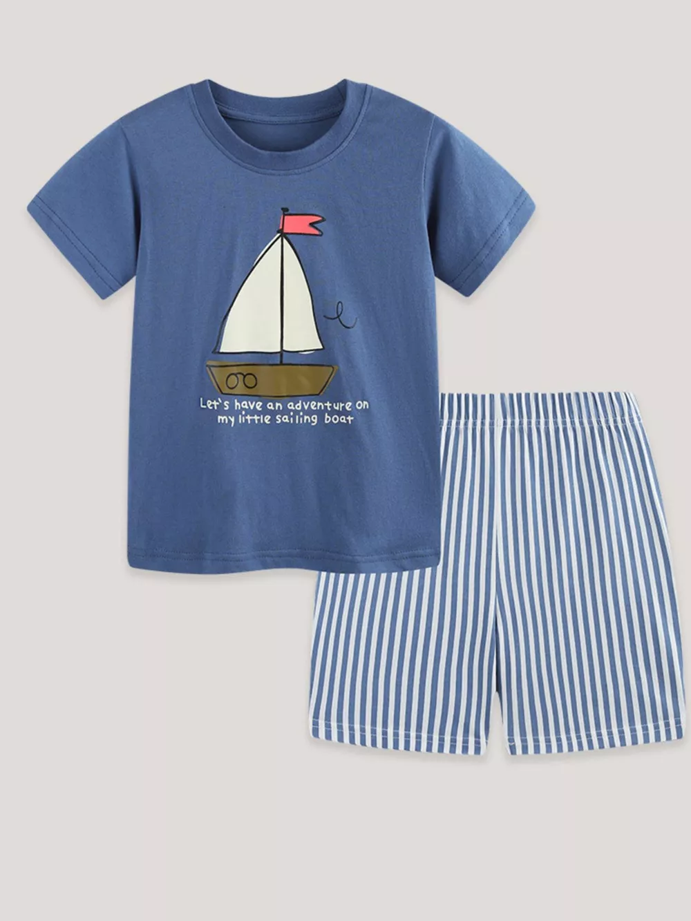 Children's Sailboat Graphic Tee and Striped Shorts Set, image 2