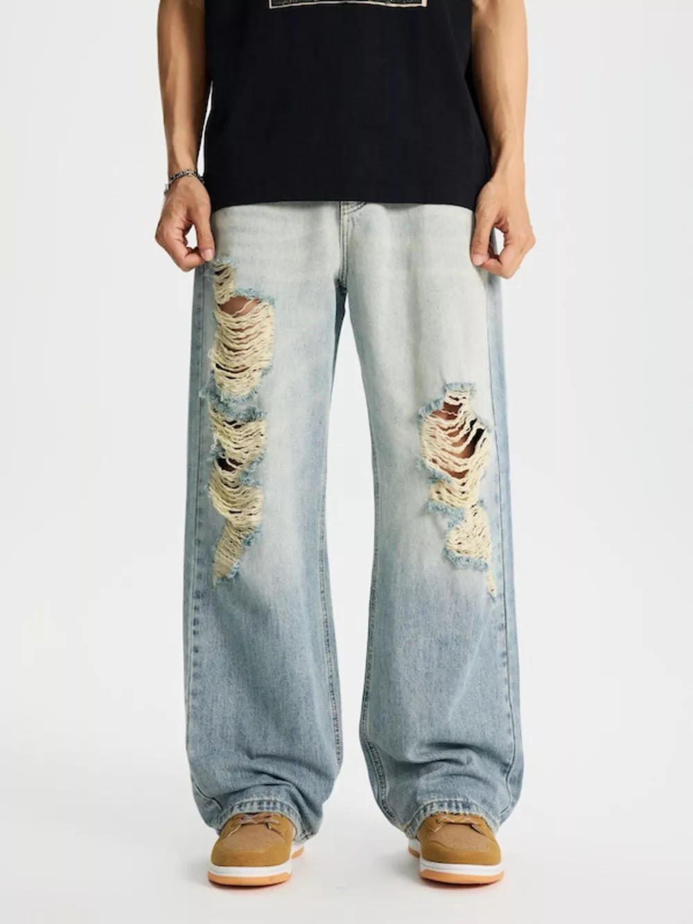 Men's Full Size Distressed Wide Leg Jeans Plus Size, image 2