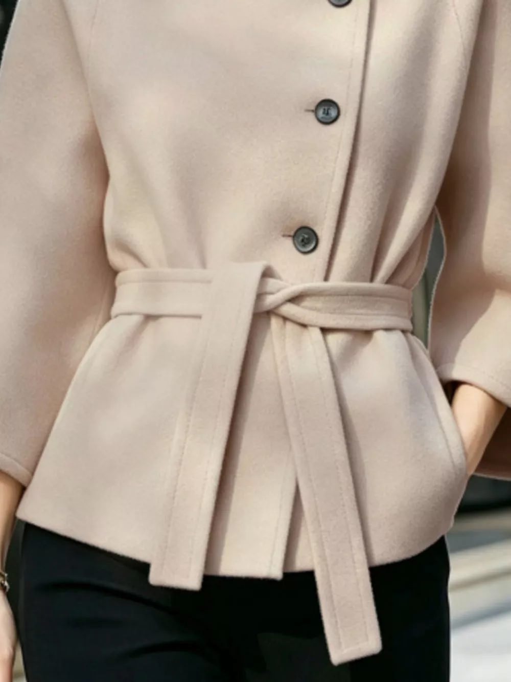 Button Down Cape Coat with Belted Waist, image 6