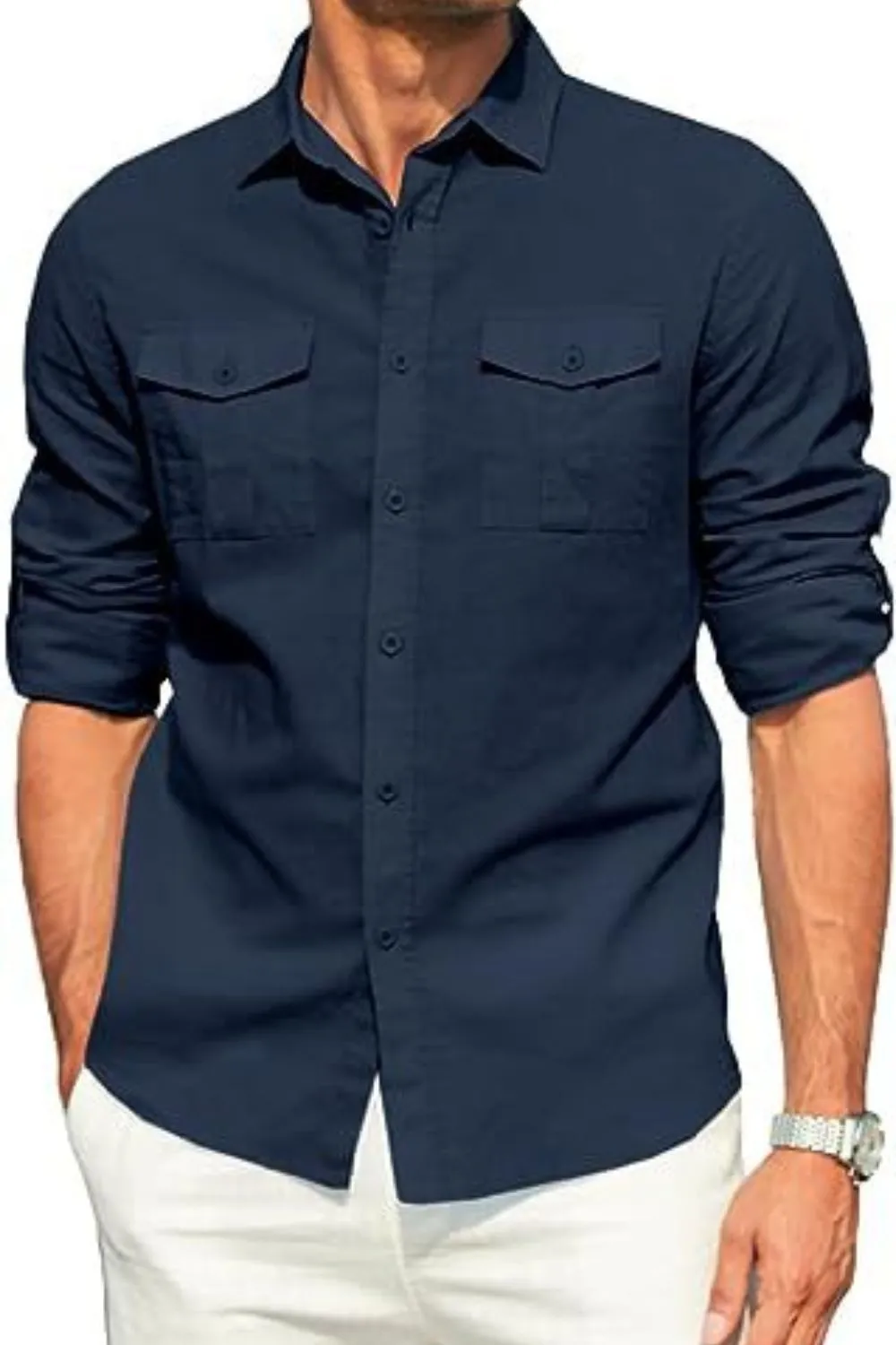 Men's Plus Size Button Down Collared Neck Long Sleeve Shirt, image 6