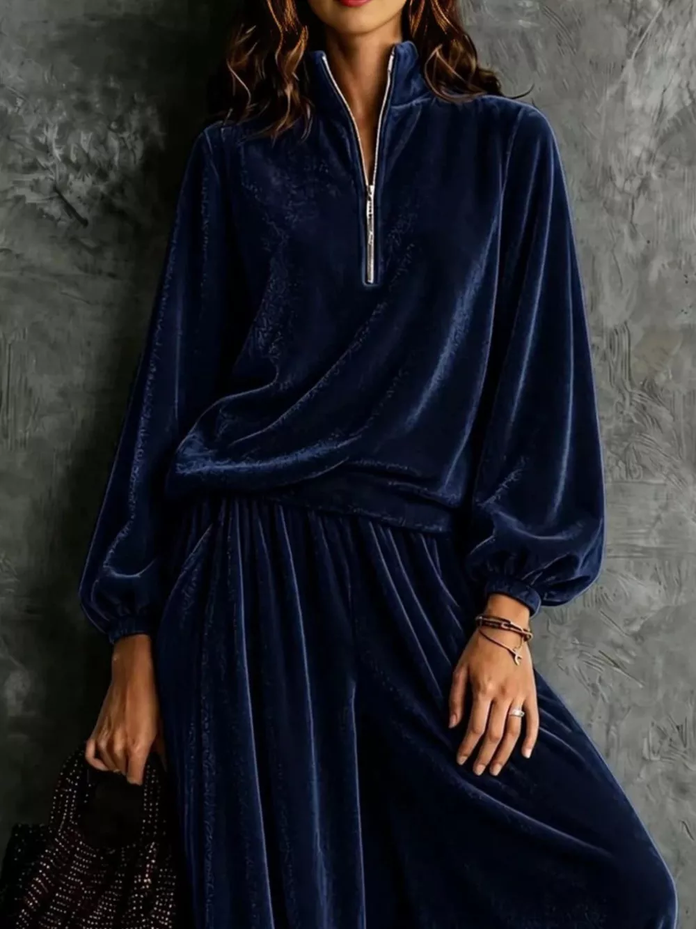 Quarter-Zip Sweatshirt and Wide-Leg Pants, image 6