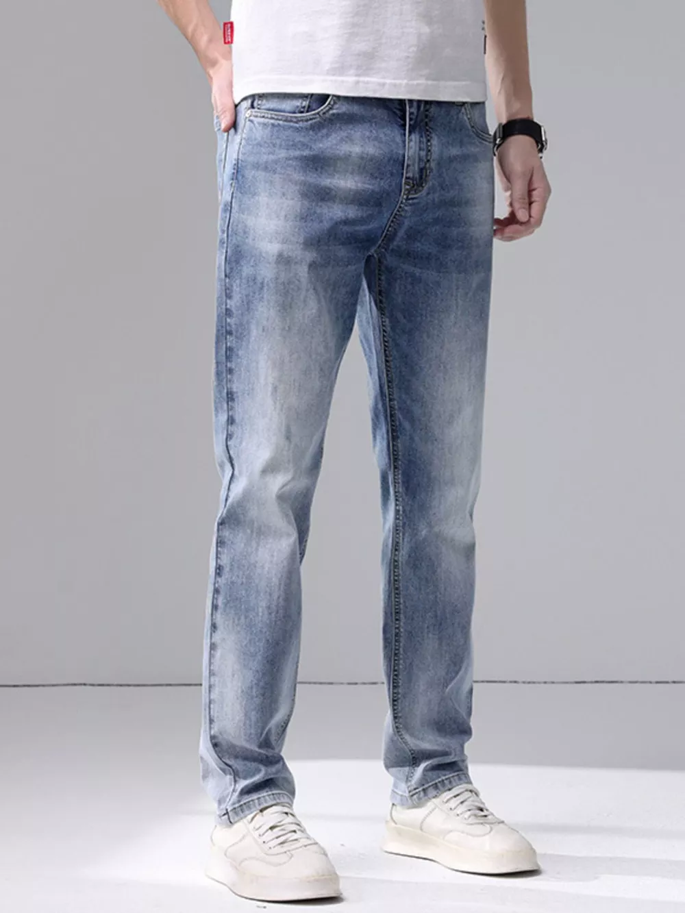 Men's Washed Slim Fit Jeans, image 2