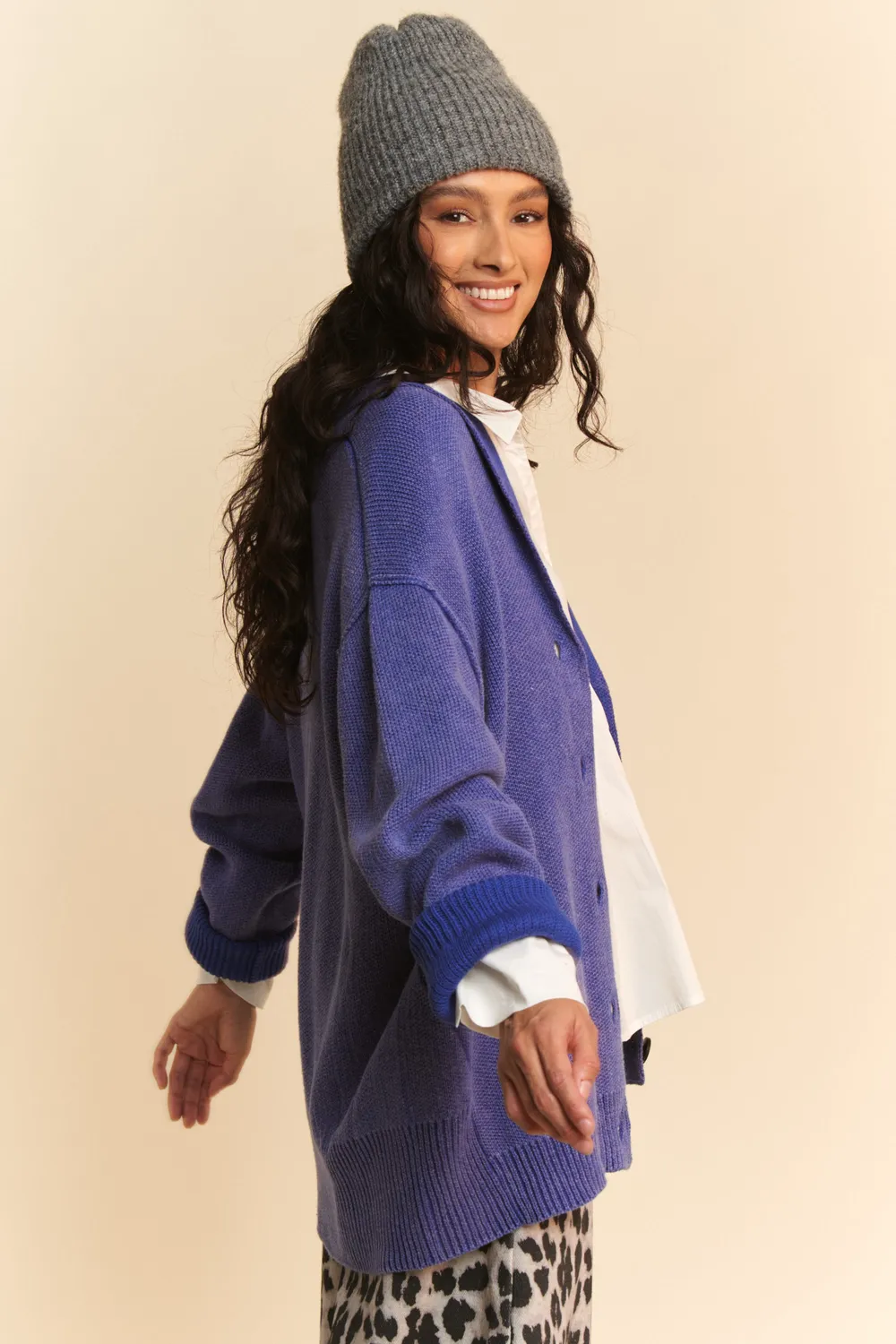 Shawl Collar Ribbed Detail Button Up Cardigan, image 3